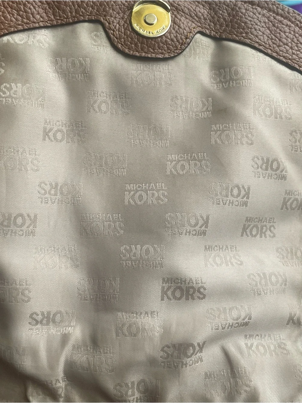 Michael Kors Brown Pebbled Leather Drawstring Backpack with Signature Wallet